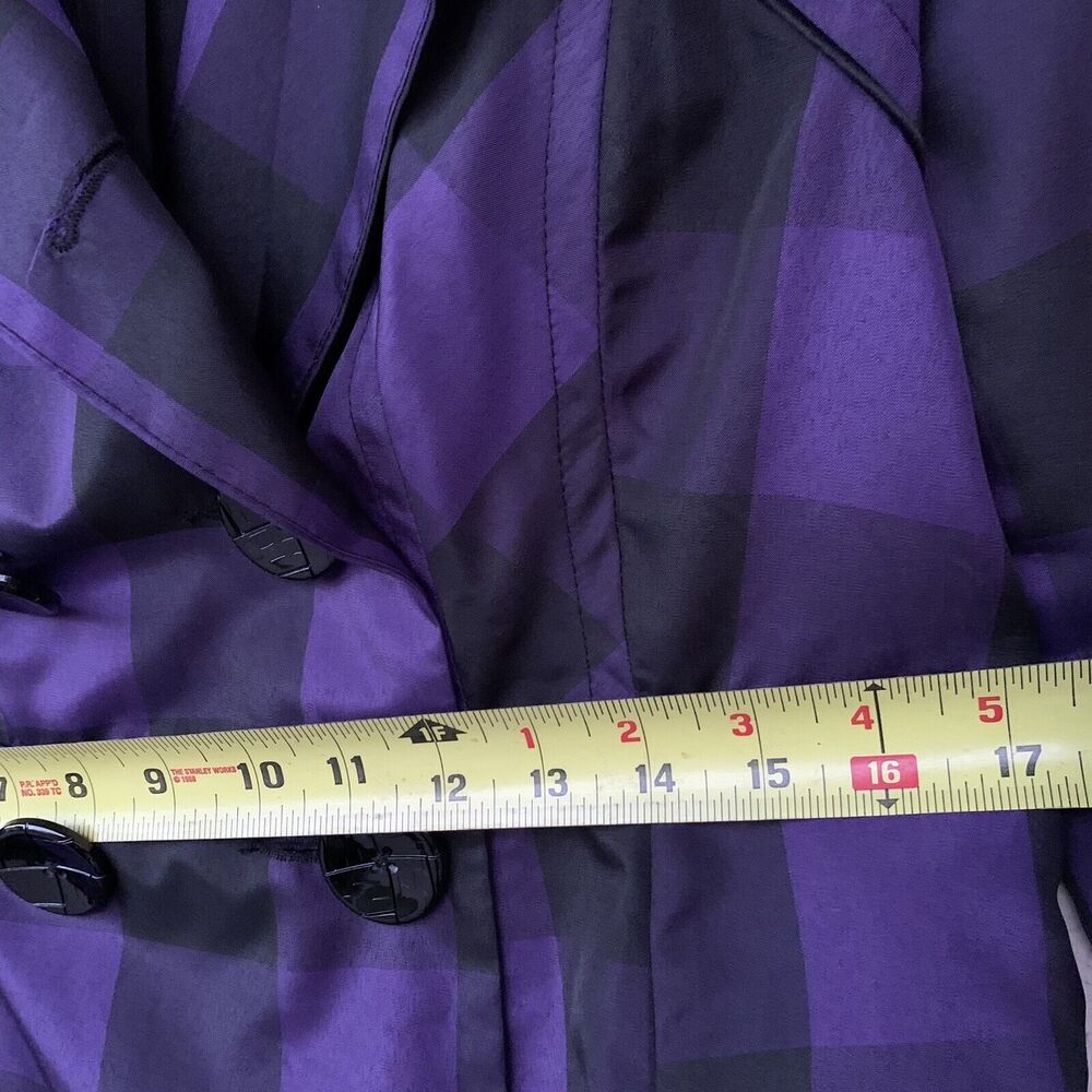 Candies Jacket Double Breasted Black And Purple Checkered Belted Coat Size XL - Picture 9 of 15